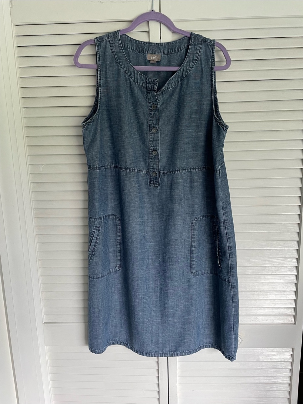 J Jill Blue Linen Blend Dress with pockets